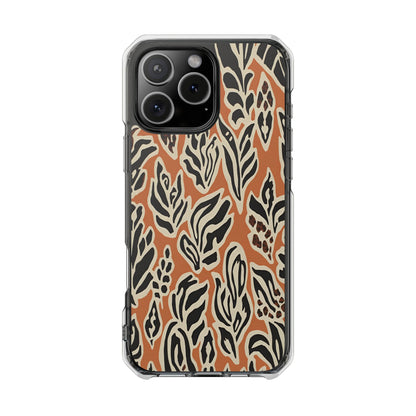 Clear Magnetic Phone Case — Earthy Abstract Leaf Pattern