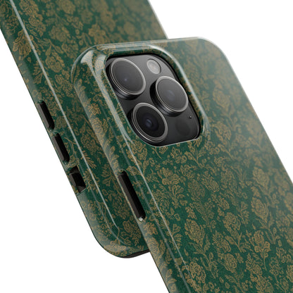 Vintage Floral Tough Phone Case — Green Damask Protective Cover
