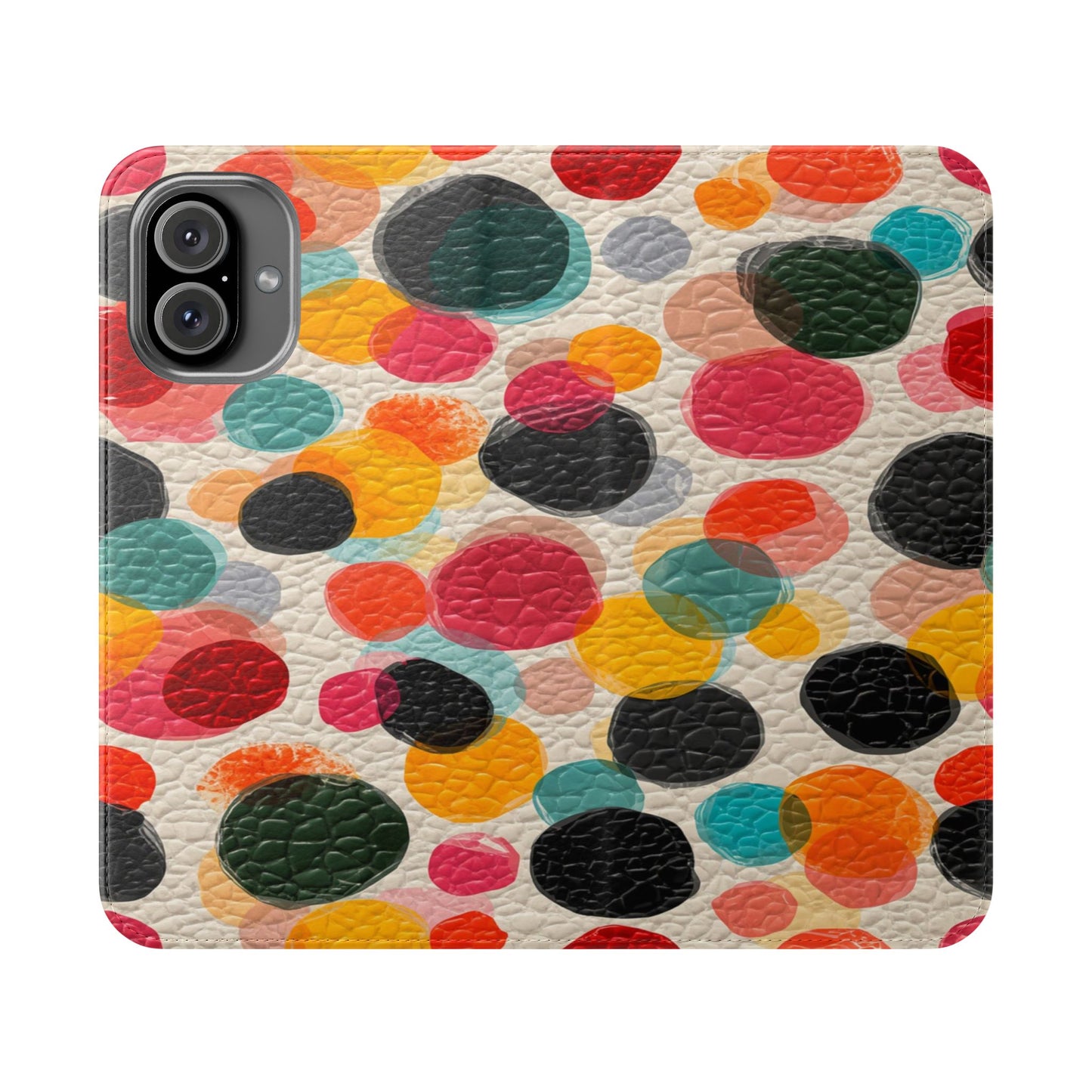 Colorful Confetti Dot Flip Phone Case — Retro Polka Wallet Cover