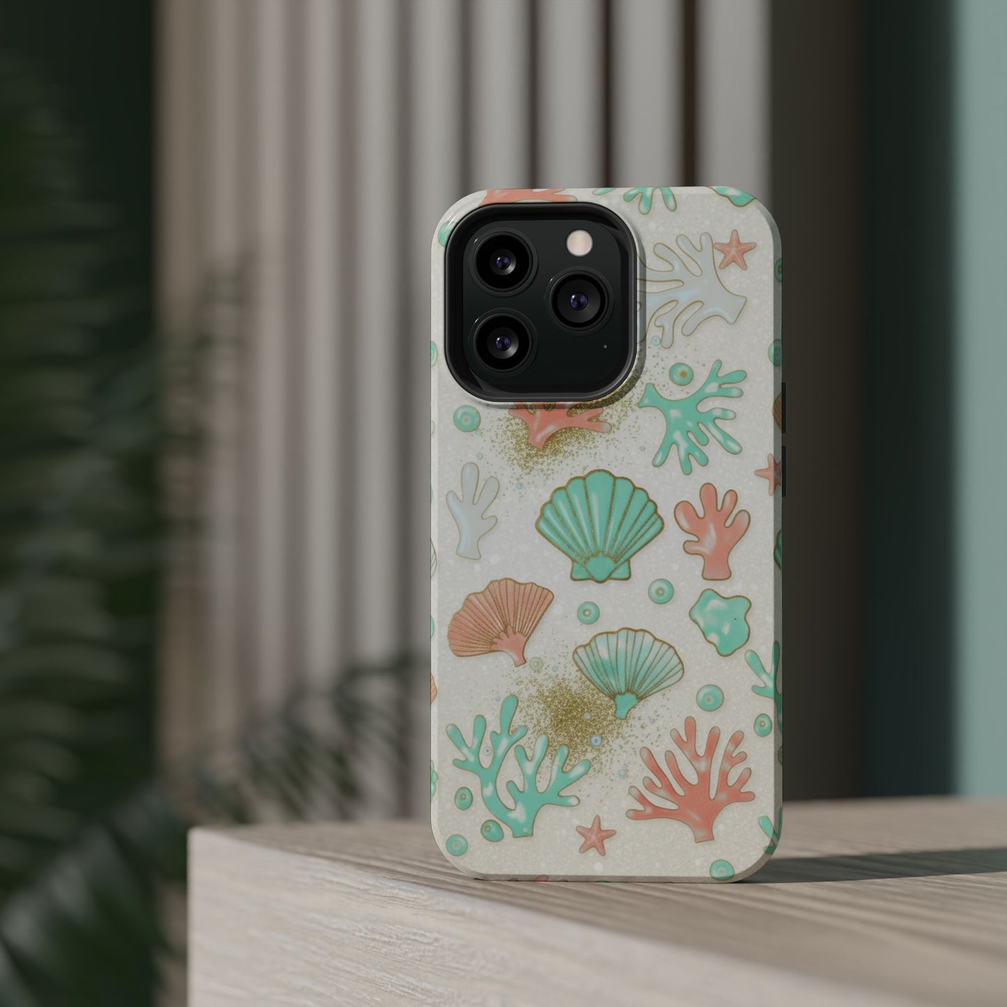 Sea Shells Magnetic Impact Phone Case — Pastel Coral & Teal Beach Design