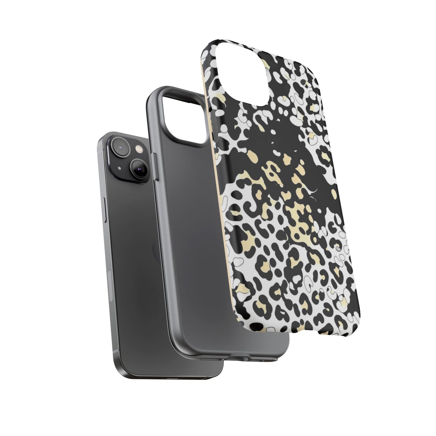Leopard Splash Tough Phone Case — Black & Cream Animal Print Protective Cover