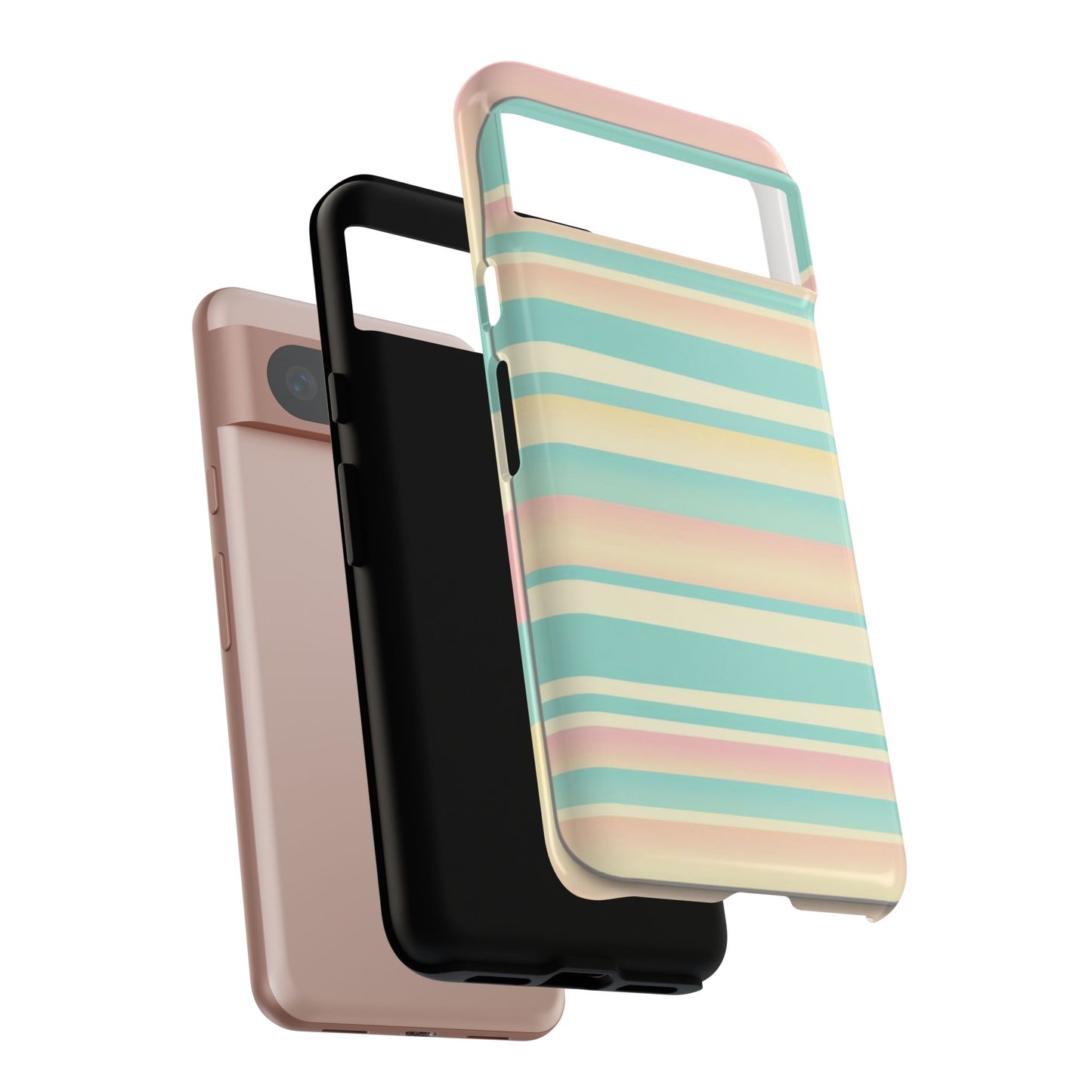 Pastel Striped Tough Phone Case — Mint, Peach & Cream Protective Cover