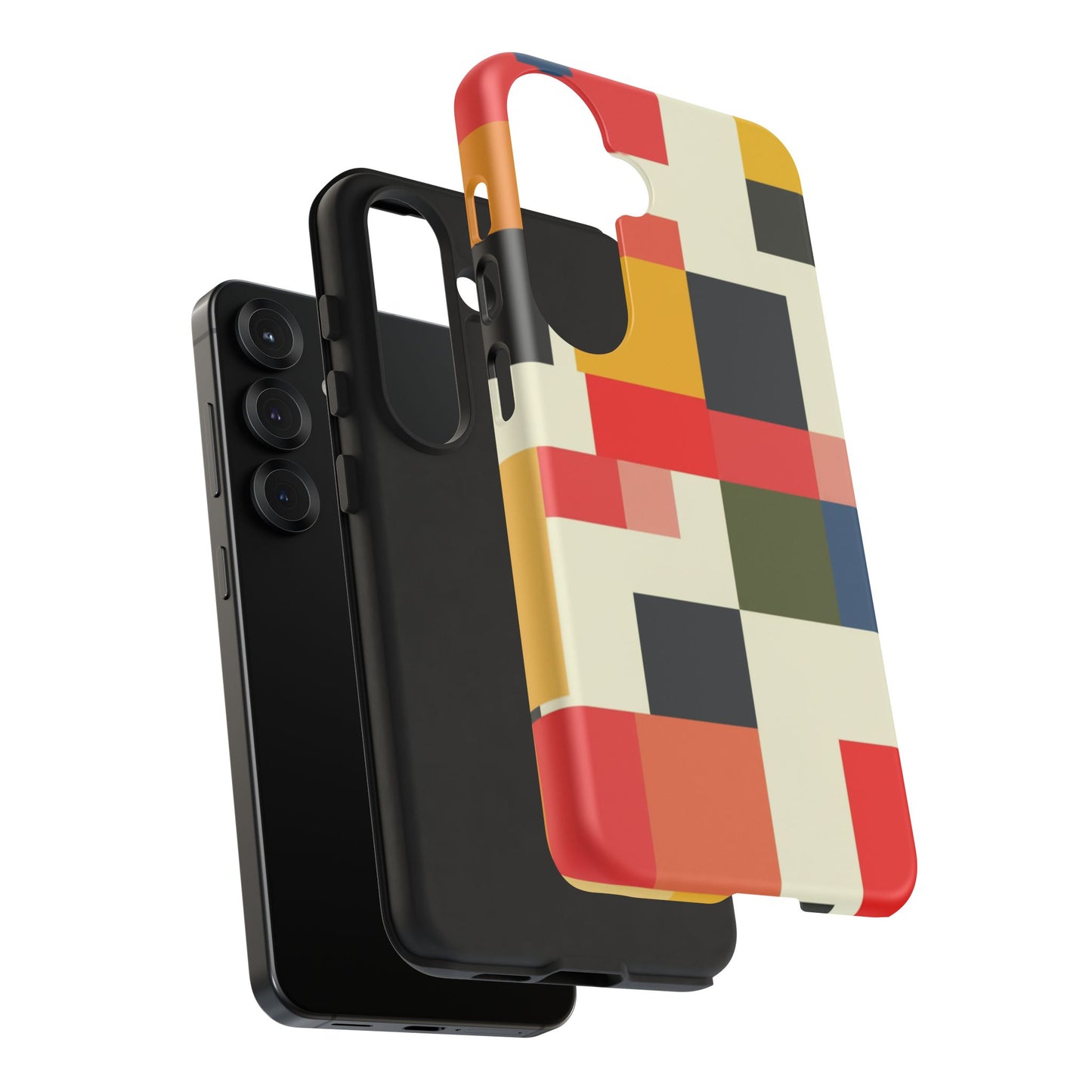Abstract Color Block Tough Phone Case — Retro Geometric Protective Cover
