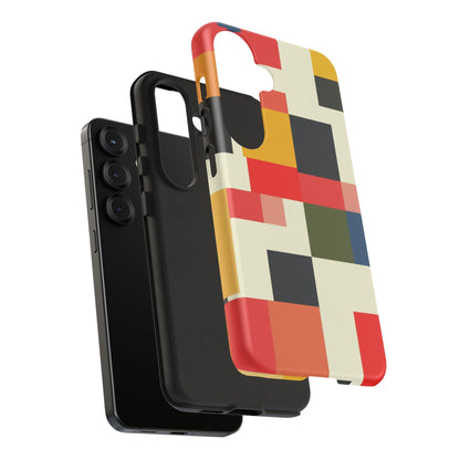 Abstract Color Block Tough Phone Case — Retro Geometric Protective Cover