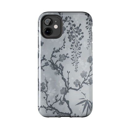Tough Phone Case — Gray Cherry Blossom Ink Floral Design
