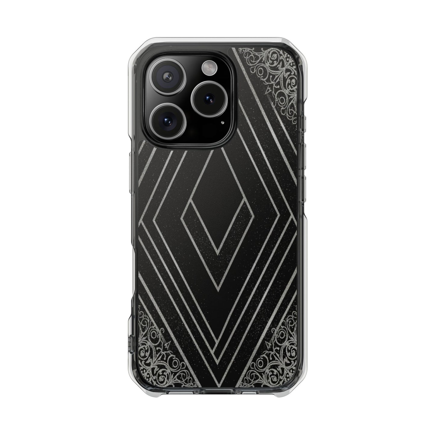 Clear Magnetic Phone Case — Geometric Diamond Pattern with Filigree Corners