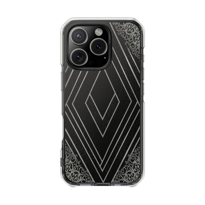 Clear Magnetic Phone Case — Geometric Diamond Pattern with Filigree Corners