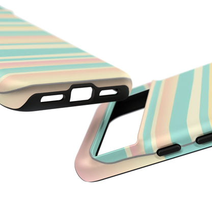 Pastel Striped Tough Phone Case — Mint, Peach & Cream Protective Cover