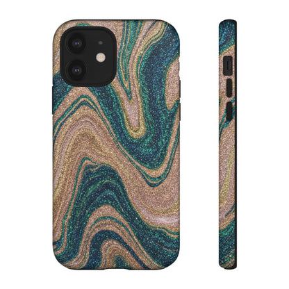 Marbled Teal & Gold Phone Case — Glitter Swirl Tough Case
