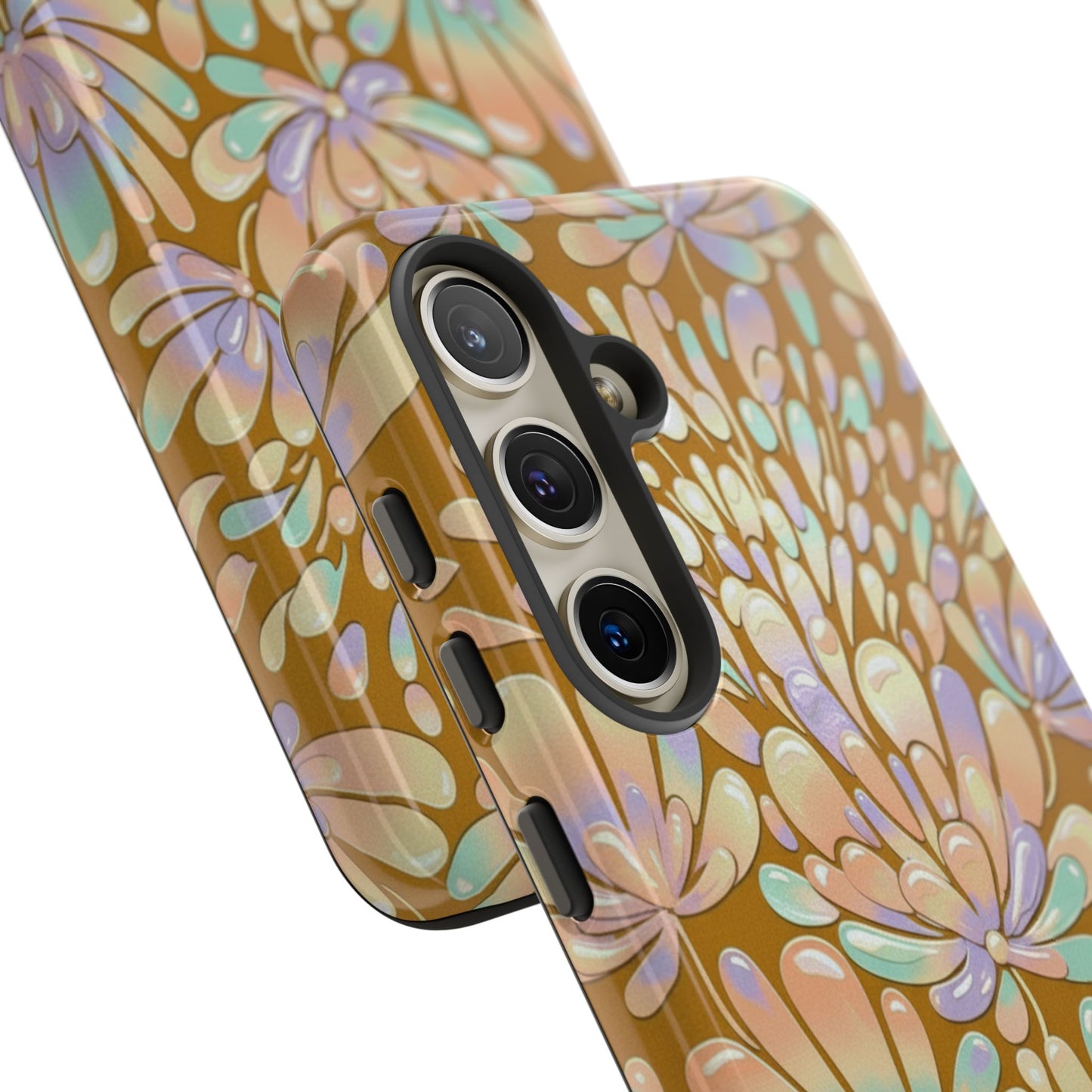 Floral Burst Tough Phone Case – Gold Pastel Botanical Protection