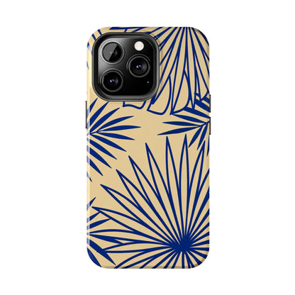 Tropical Palm Pattern Tough Phone Case — Navy Blue Fan Leaves on Sand
