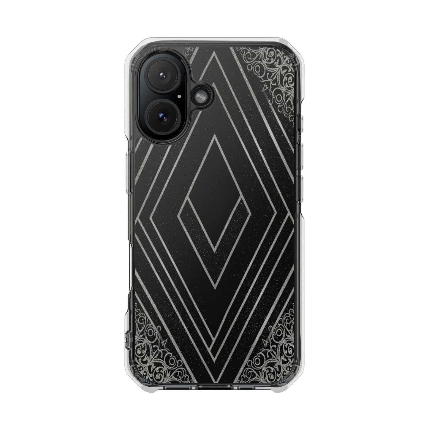 Clear Magnetic Phone Case — Geometric Diamond Pattern with Filigree Corners