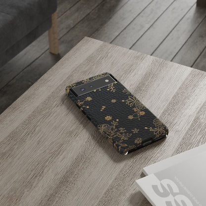 Floral Gold Foil Leather Texture Tough Phone Case