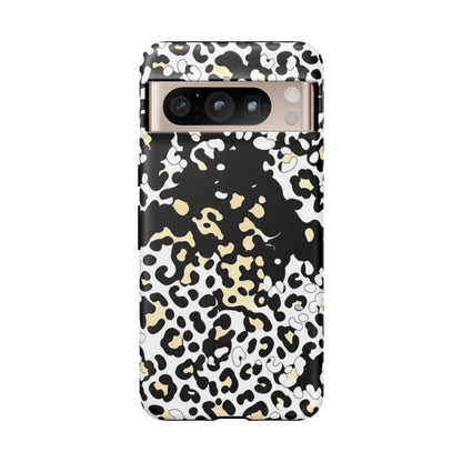 Leopard Splash Tough Phone Case — Black & Cream Animal Print Protective Cover