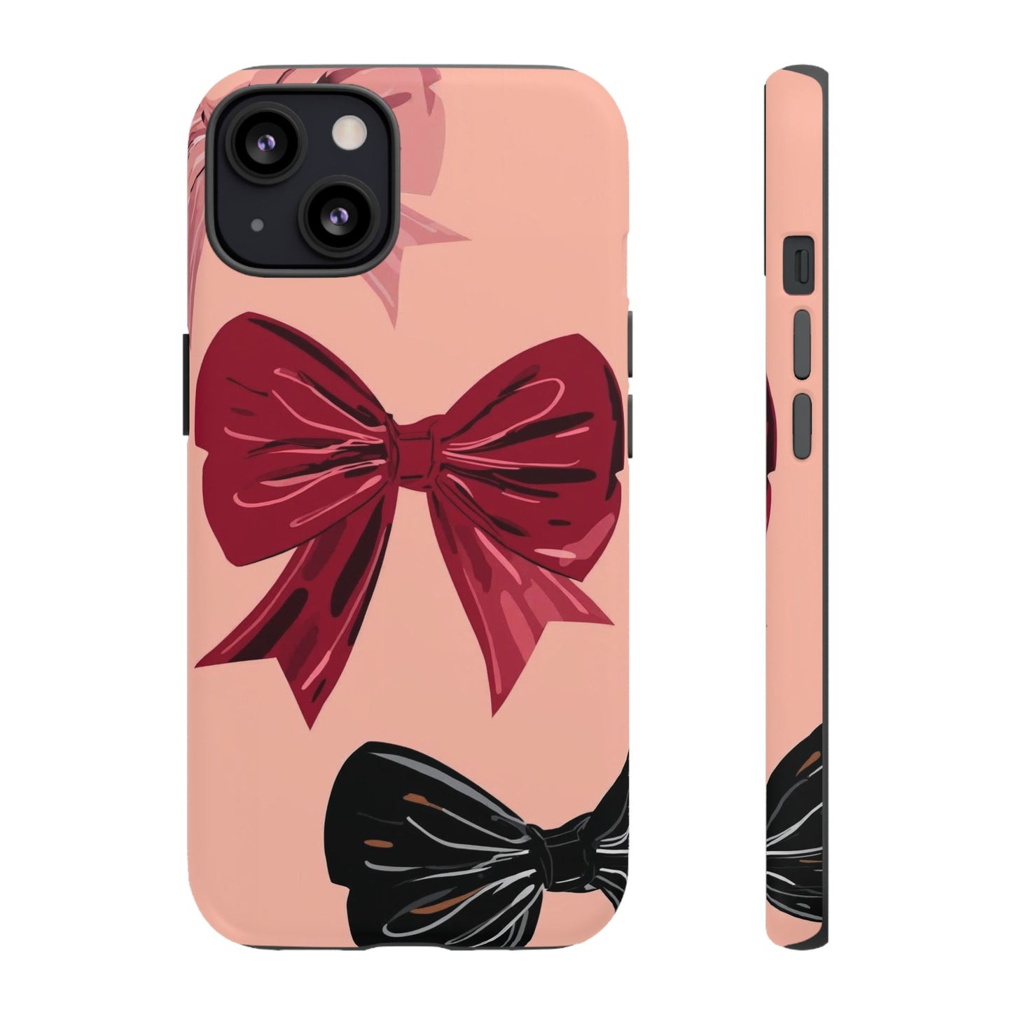 Bow Pattern Tough Phone Case — Pink, Red & Black Decorative Bows