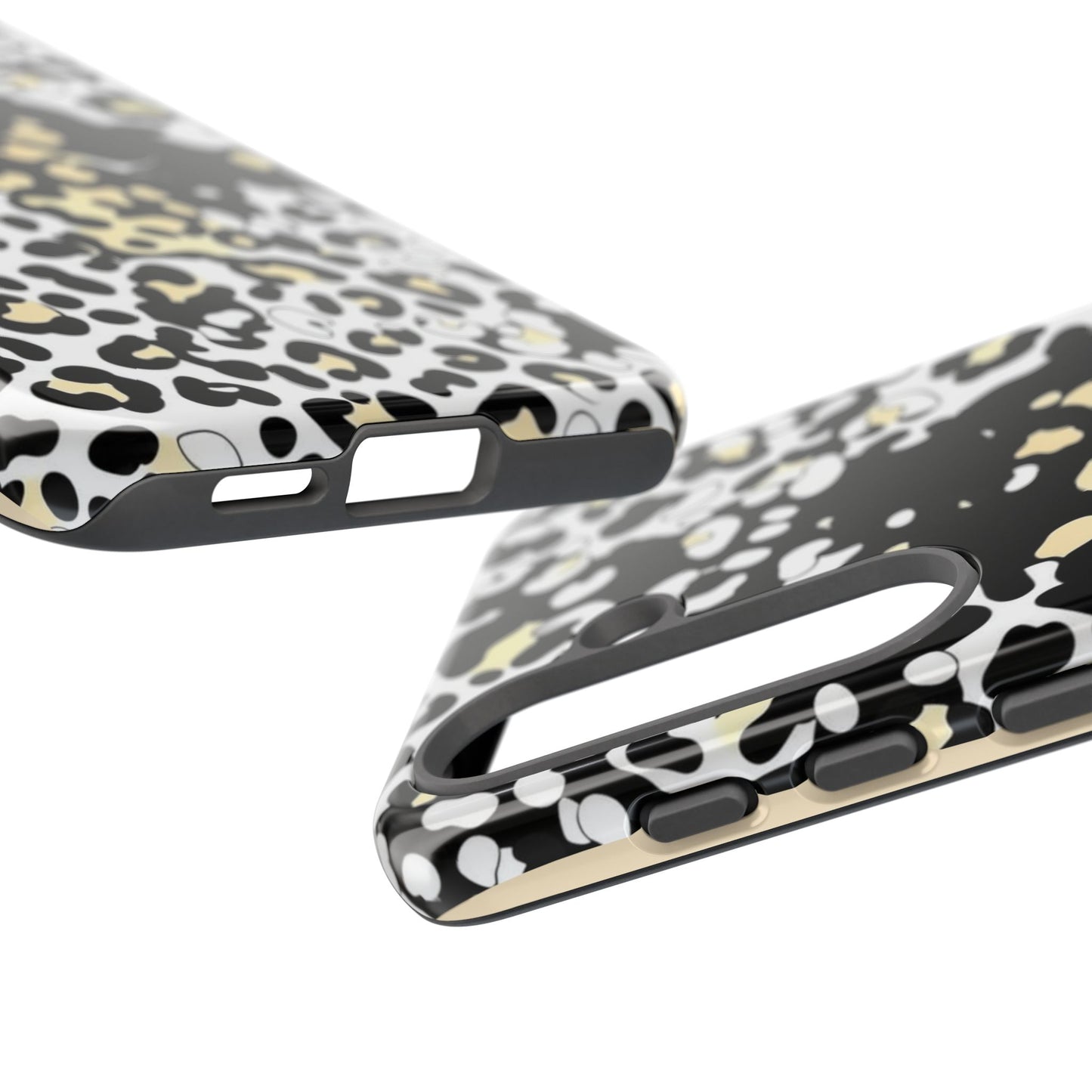 Leopard Splash Tough Phone Case — Black & Cream Animal Print Protective Cover