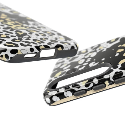 Leopard Splash Tough Phone Case — Black & Cream Animal Print Protective Cover