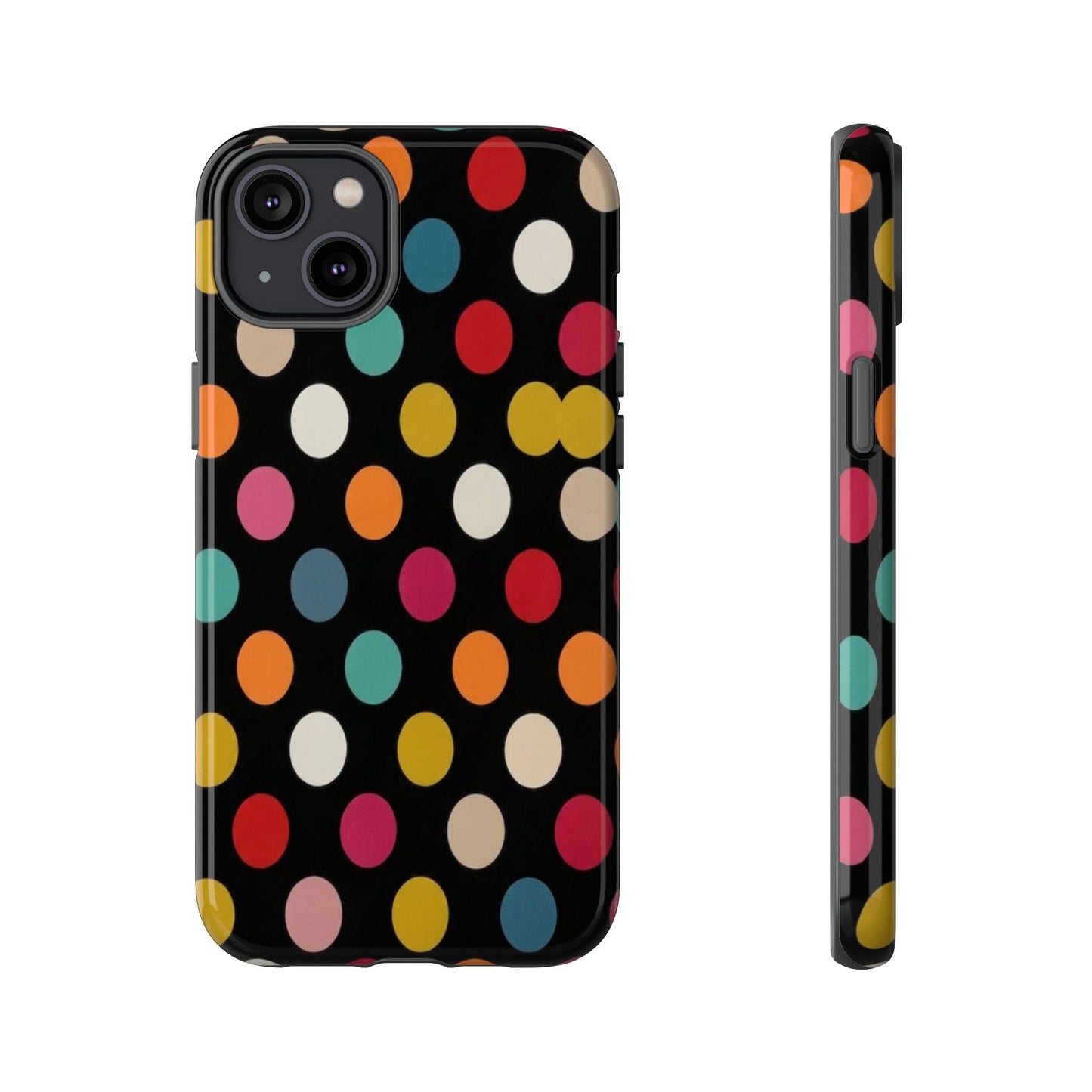 Polka Dot Tough Phone Case – Colorful Retro Dots on Black