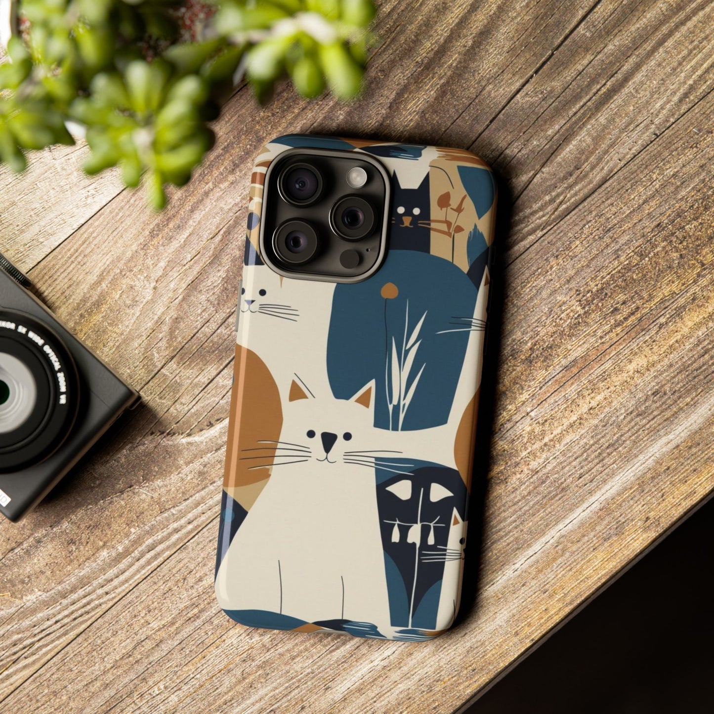 Cat Pattern Phone Case – Retro Abstract Cats Protective iPhone Cover