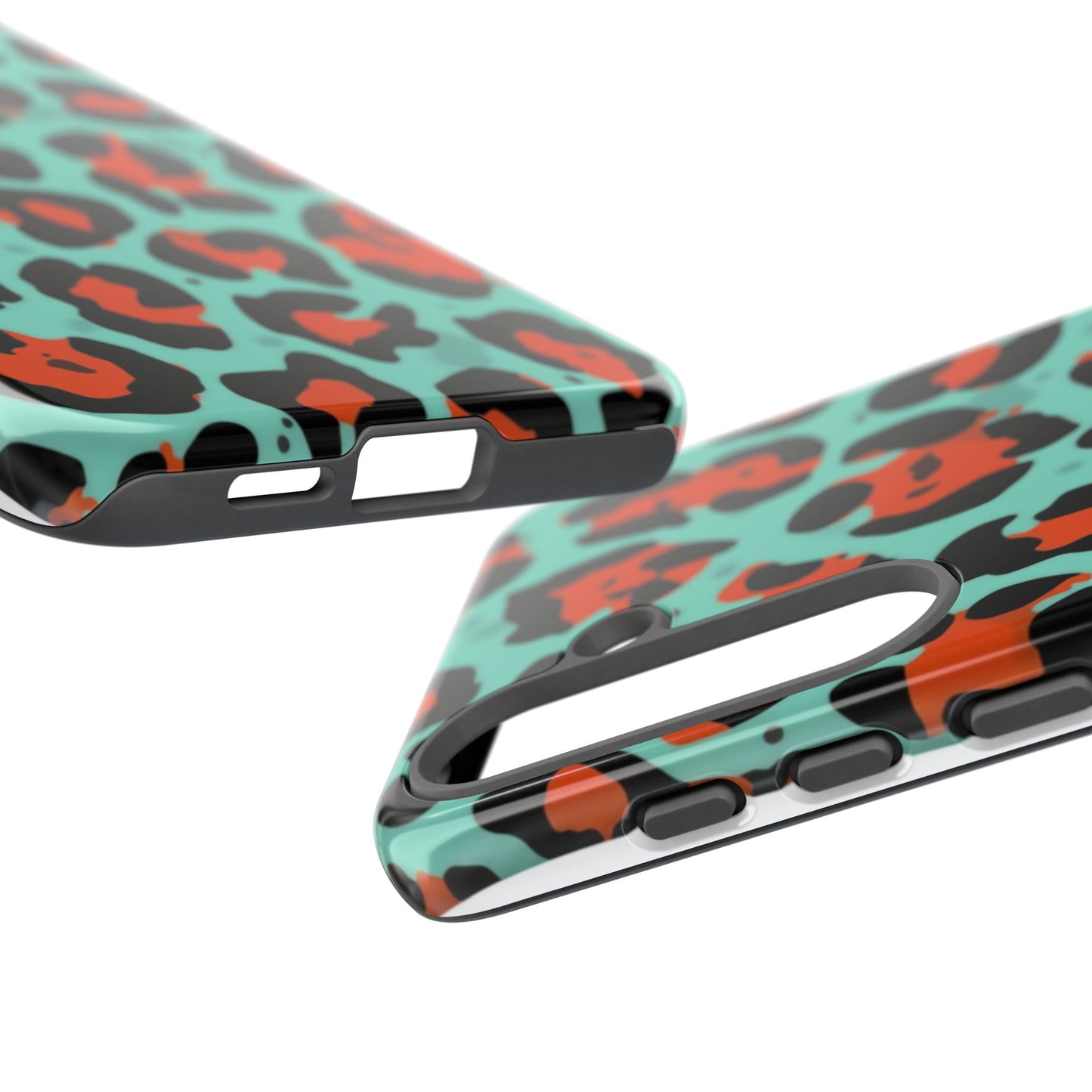 Leopard Print Tough Phone Case — Teal & Rust Protective iPhone Cover