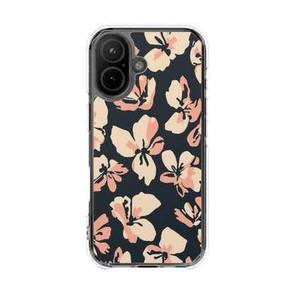 Clear Magnetic Phone Case — Peach Floral Impact Protection