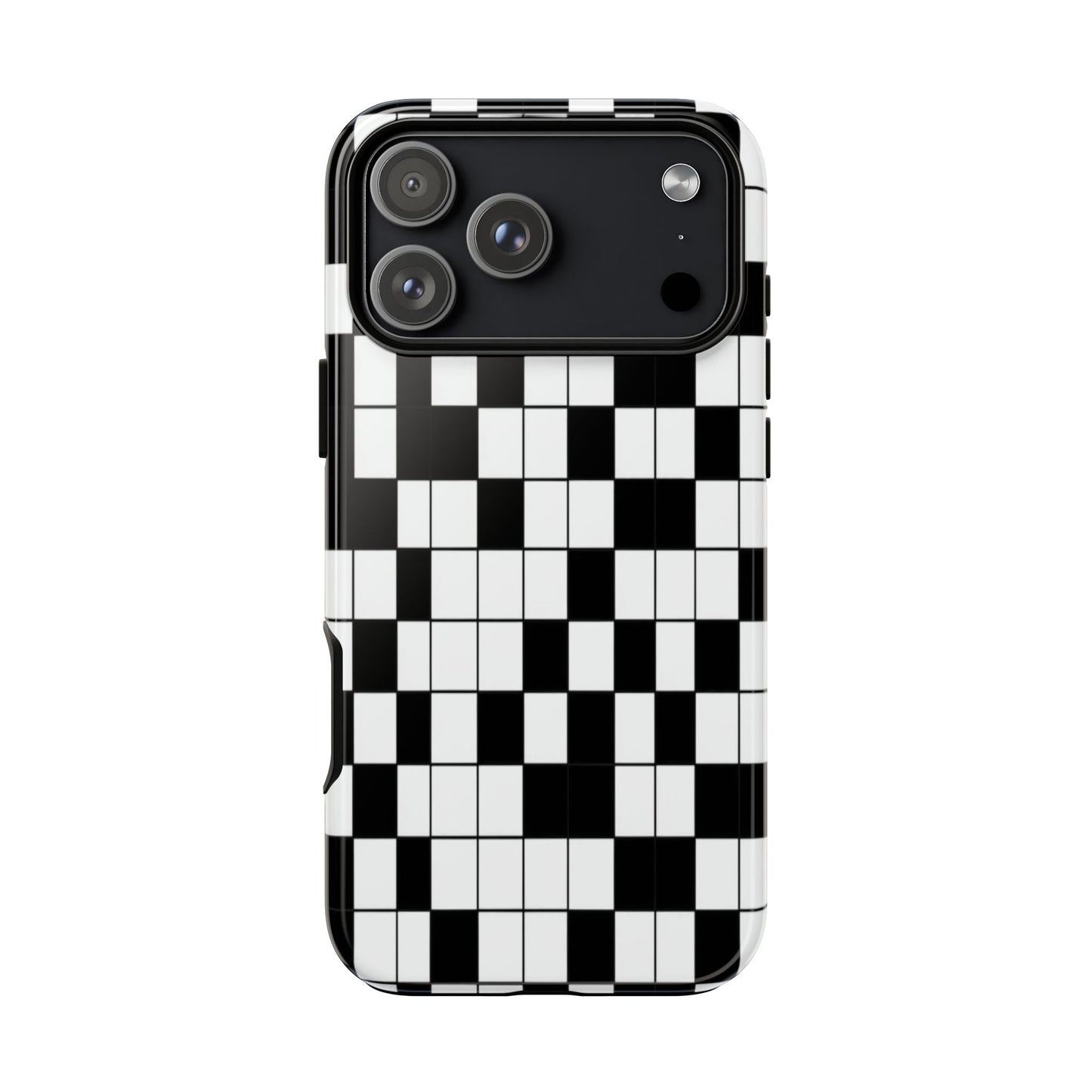 Crossword Grid Phone Case — Black & White Puzzle Pattern Tough Phone Cover