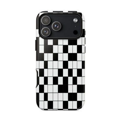 Crossword Grid Phone Case — Black & White Puzzle Pattern Tough Phone Cover