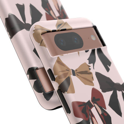 Bow Pattern Phone Case - Pink, Brown & Black Bows Protective Cover