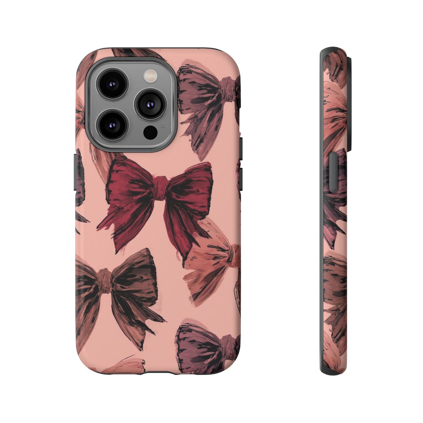 Bow Pattern Tough Phone Case — Pink Watercolor Bows Protective iPhone Cover