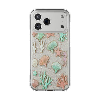 Clear Impact Phone Case — Pastel Seashell & Coral Beach Design (Magnetic)