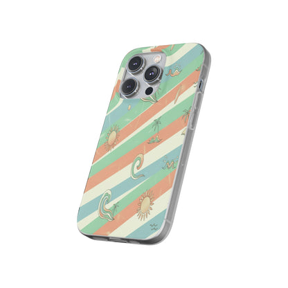 Beach Vibes Phone Case — Retro Pastel Surf & Palm Protective Flexi Case