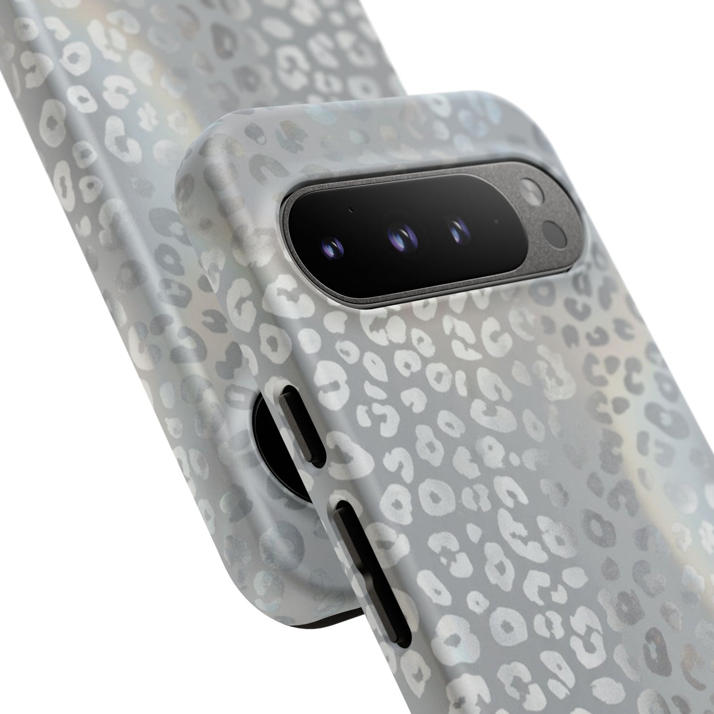 Grey Leopard Print Tough Phone Case — Durable Protective iPhone Cover