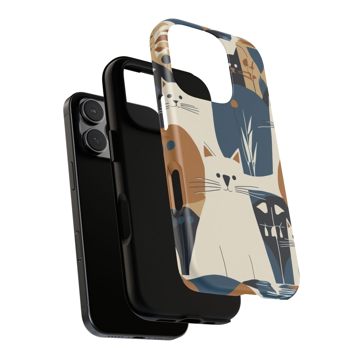 Cat Pattern Phone Case – Retro Abstract Cats Protective iPhone Cover