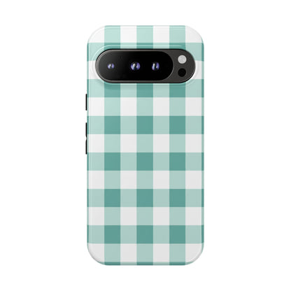 Mint Green Buffalo Check Tough Phone Case — Durable Plaid Protective Cover