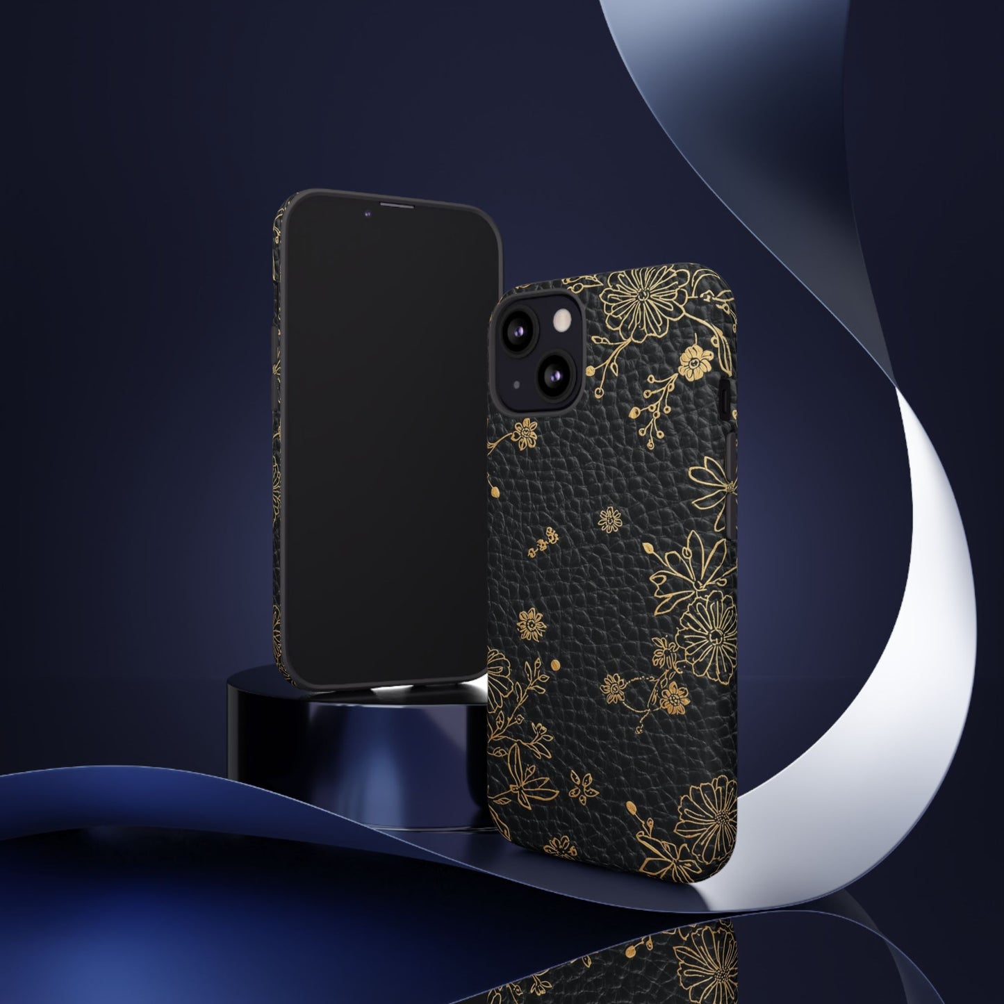 Floral Gold Foil Leather Texture Tough Phone Case