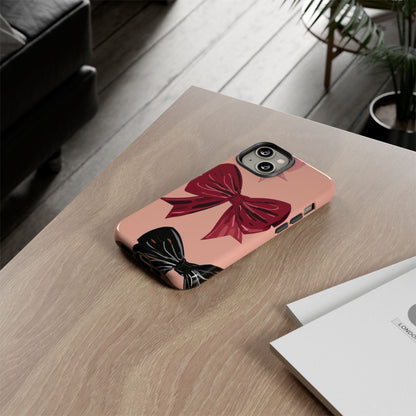 Bow Pattern Tough Phone Case — Pink, Red & Black Decorative Bows