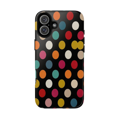Polka Dot Tough Phone Case – Colorful Retro Dots on Black