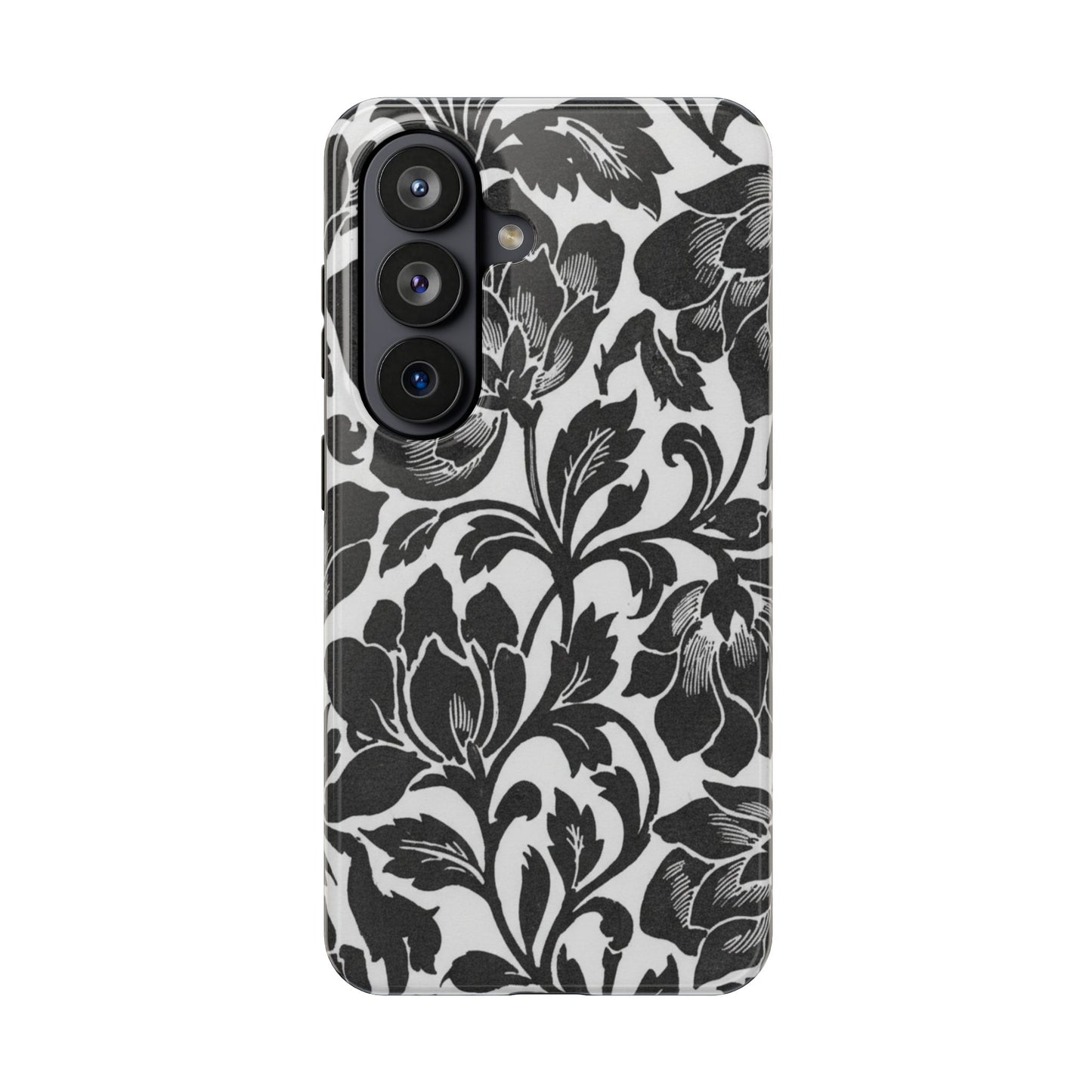 Tough Phone Case — Black & White Vintage Floral Protective Cover
