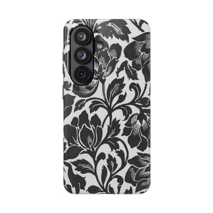 Tough Phone Case — Black & White Vintage Floral Protective Cover