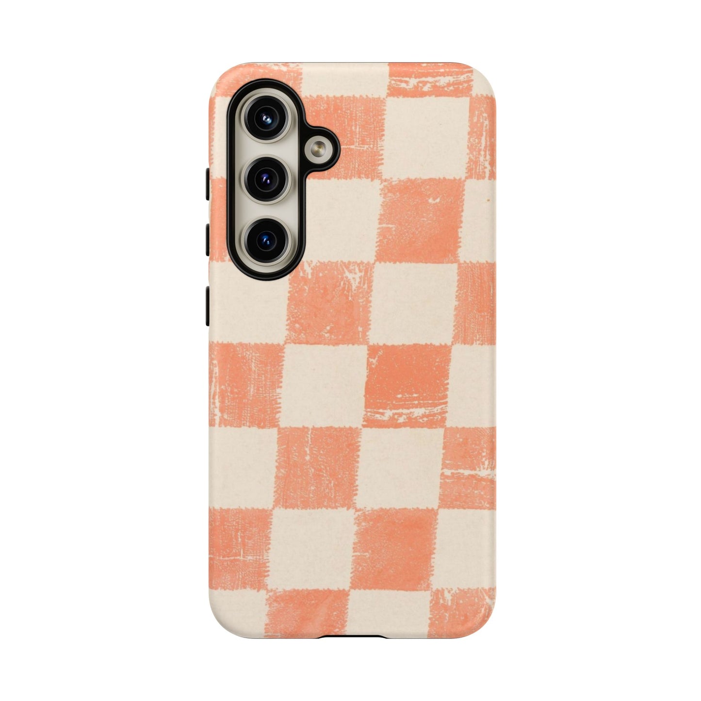Peach Checkerboard Tough Phone Case — Retro Distressed Grid Design