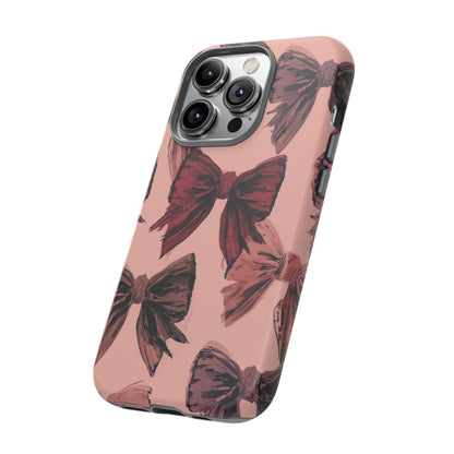 Bow Pattern Tough Phone Case — Pink Watercolor Bows Protective iPhone Cover