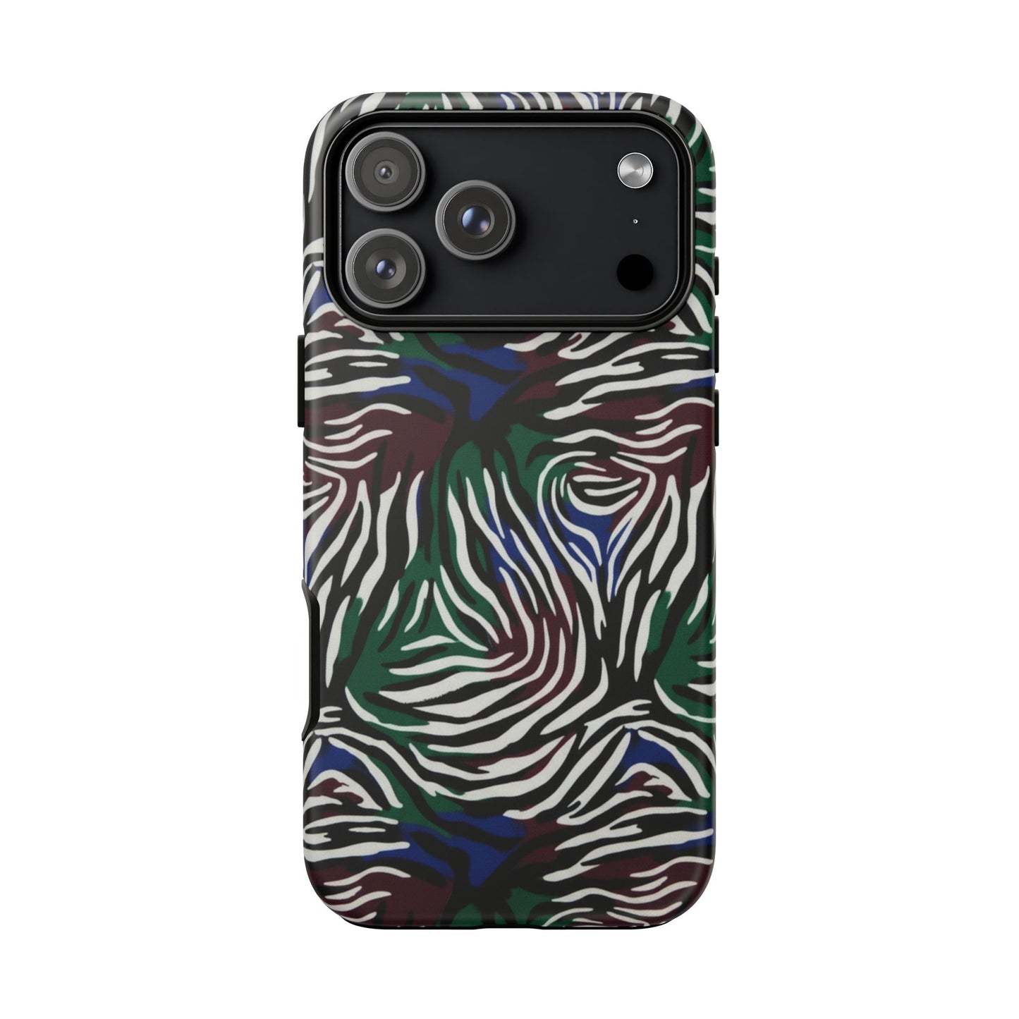Zebra Camo Tough Phone Case – Green & Blue Animal Print Protective Cover