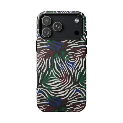 Zebra Camo Tough Phone Case – Green & Blue Animal Print Protective Cover