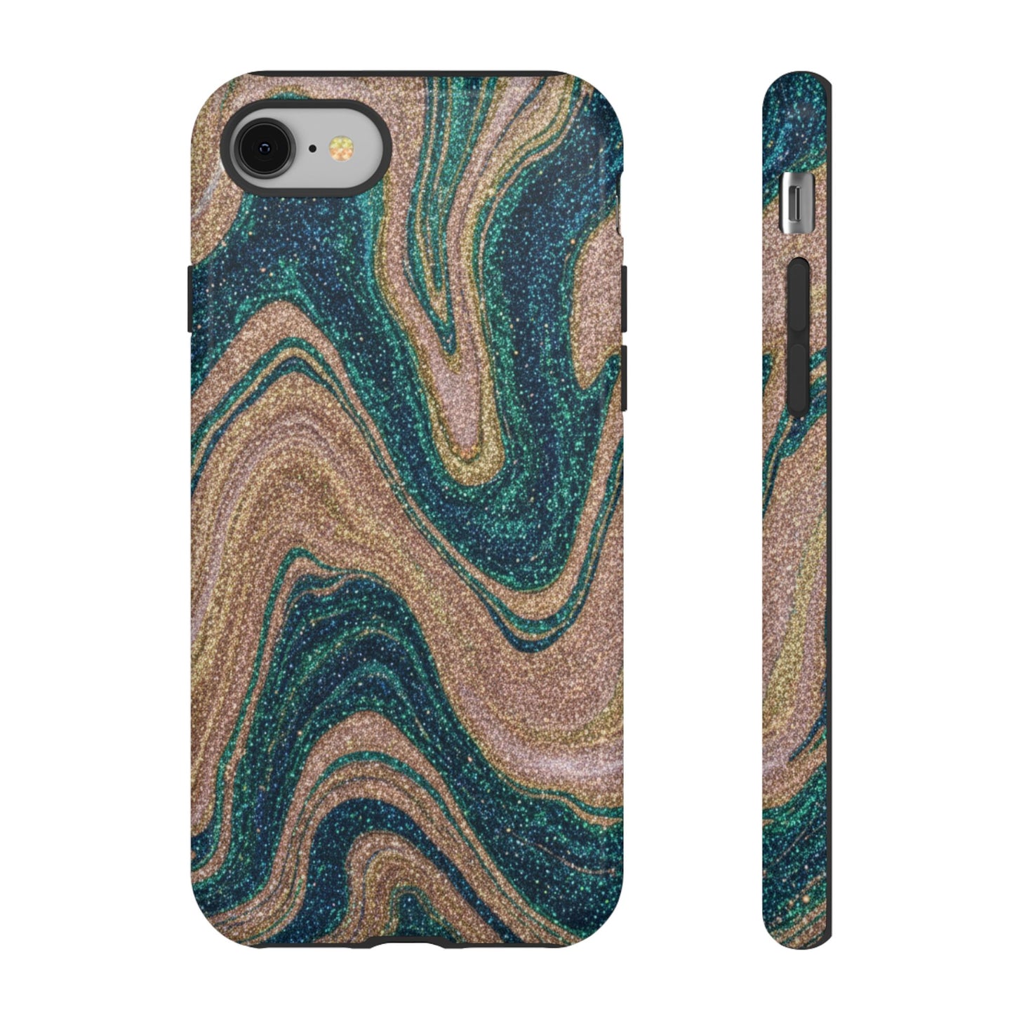 Marbled Teal & Gold Phone Case — Glitter Swirl Tough Case