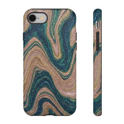 Marbled Teal & Gold Phone Case — Glitter Swirl Tough Case