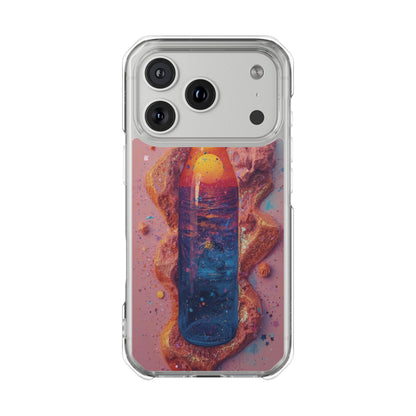 Clear Magnetic Phone Case — Cosmic Bottle Sunset Design