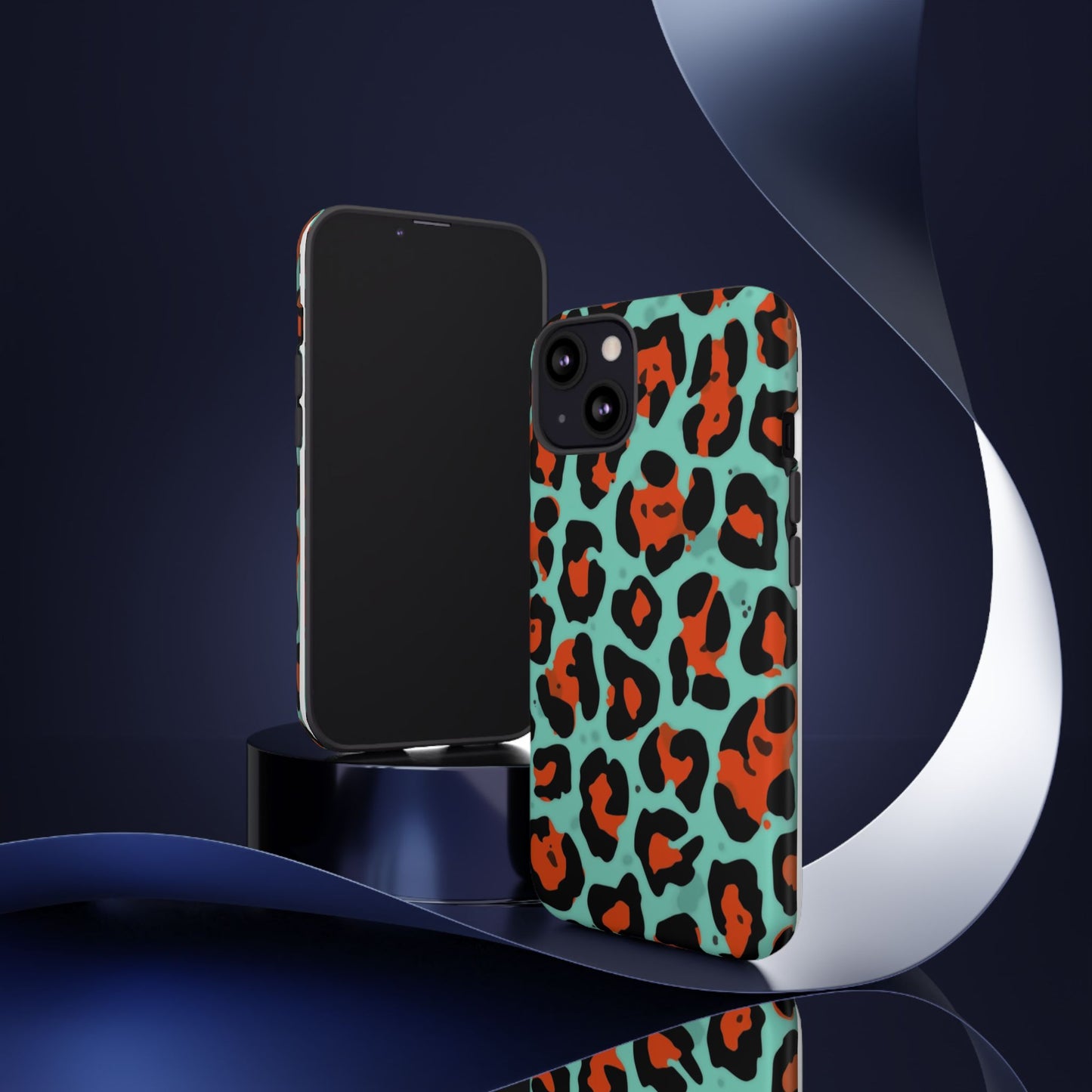 Leopard Print Tough Phone Case — Teal & Rust Protective iPhone Cover