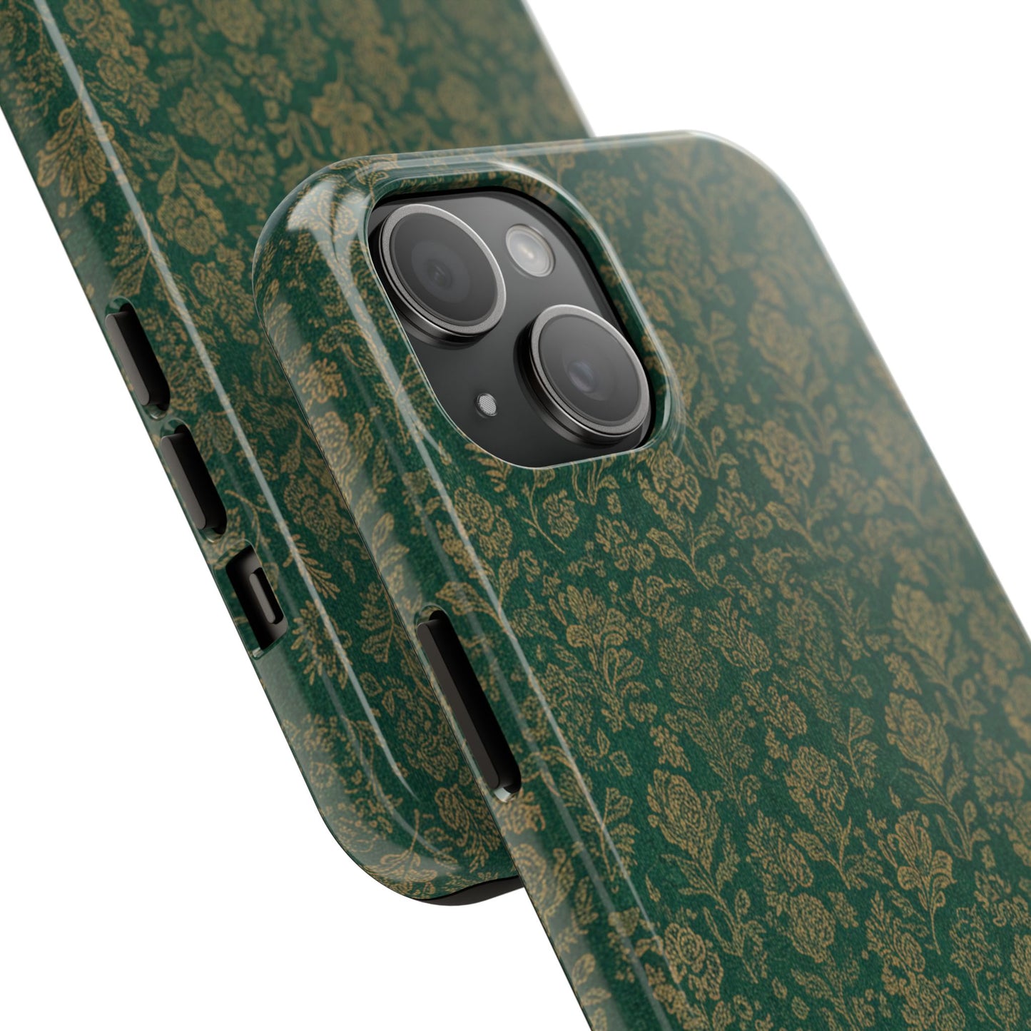 Vintage Floral Tough Phone Case — Green Damask Protective Cover