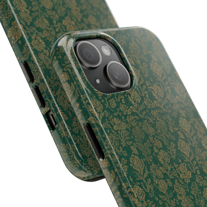 Vintage Floral Tough Phone Case — Green Damask Protective Cover