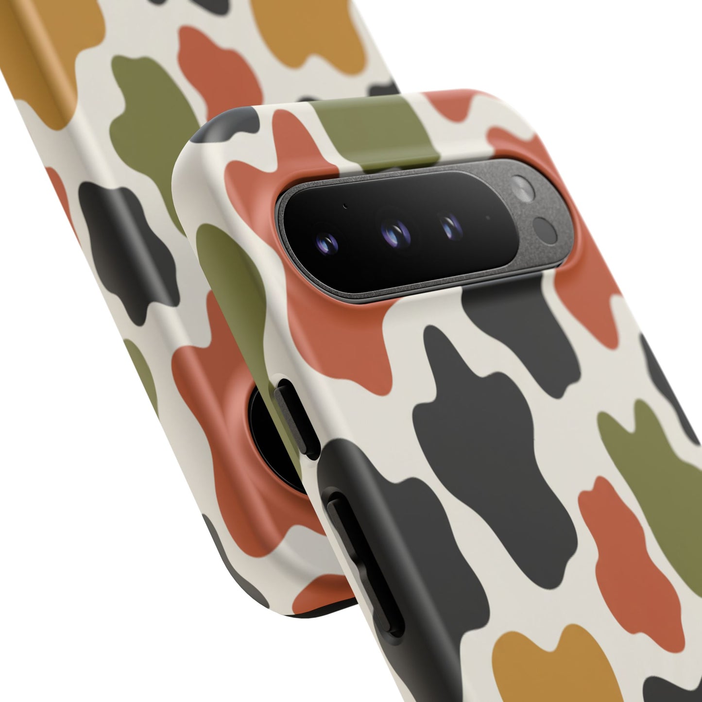 Camouflage Pattern Tough Phone Case – Retro Olive, Rust & Mustard Protective Cover